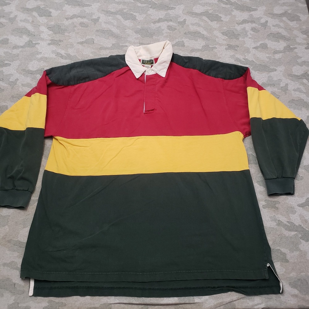Vintage Ivy Club Rugby Polo Shirt Mens 2XL Multicolor Long Sleeve Striped